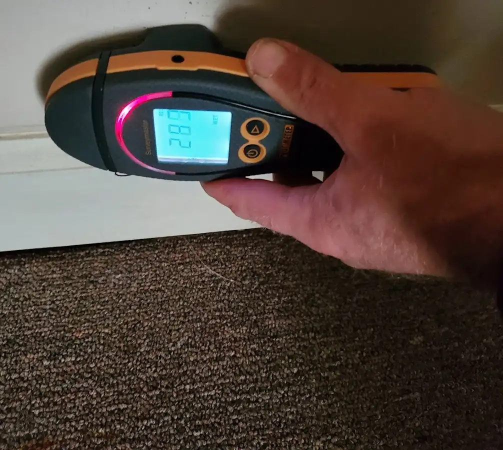 Moisture detection at baseboard during Burst Pipe Cleanup in Perryton